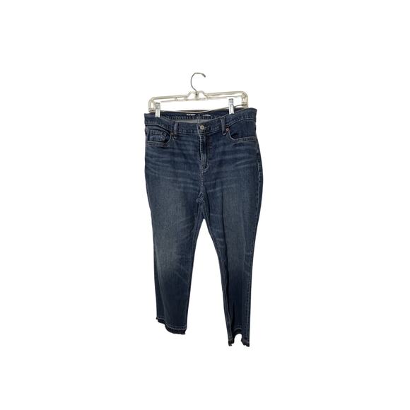 Old Navy Women's Mid-Rise Boyfriend Jeans Denimcore Raw Hem Dark Wash 10 Casual - Picture 1 of 5